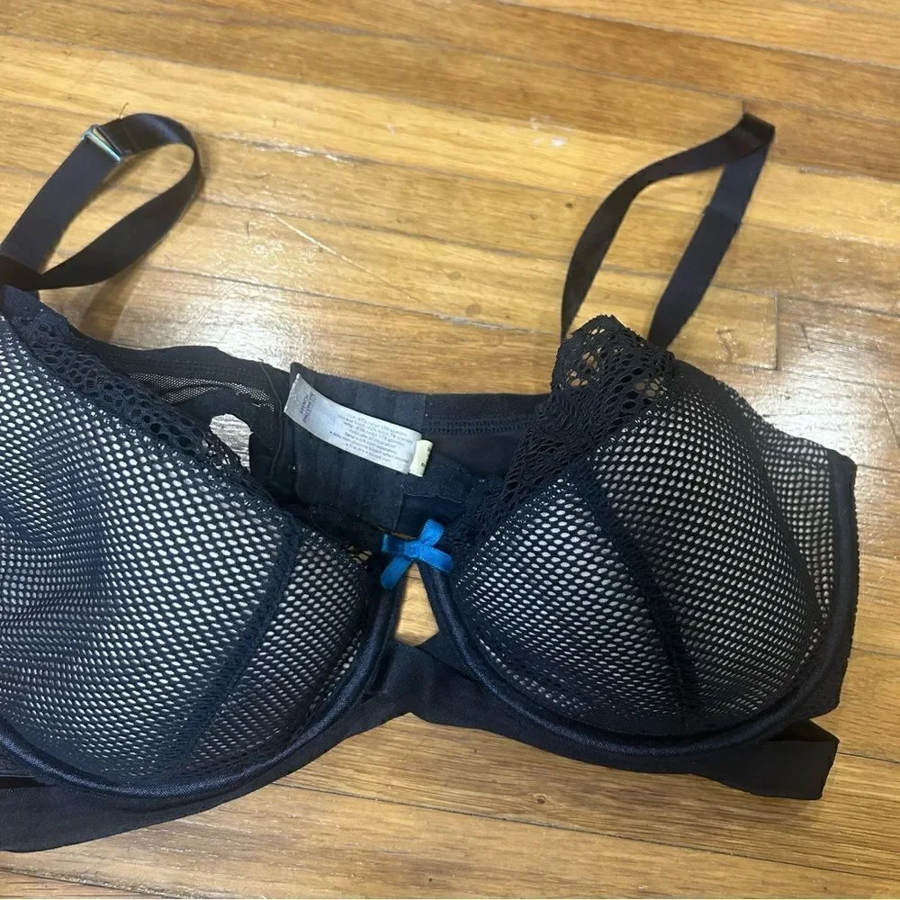 CACIQUE LANE BRYANT FISHNET & LACE LIGHTLY LINED FRENCH BALCONETTE BRA 36DDD